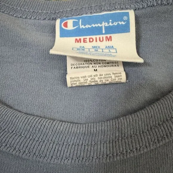 Vintage Champion‎ Blue Embroidered Rose Short Sleeve T-Shirt Size Medium - Picture 4 of 6